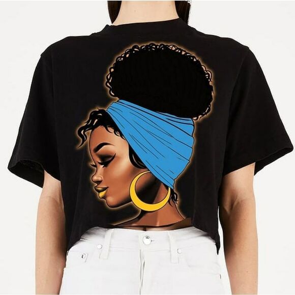 PLRG Tops - Cute Ebony Afro Chic Crop Tee